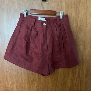 NWOT Aje 100% Linen Structured Trouser Shorts Gold Detail Hardware READ SIZE DET